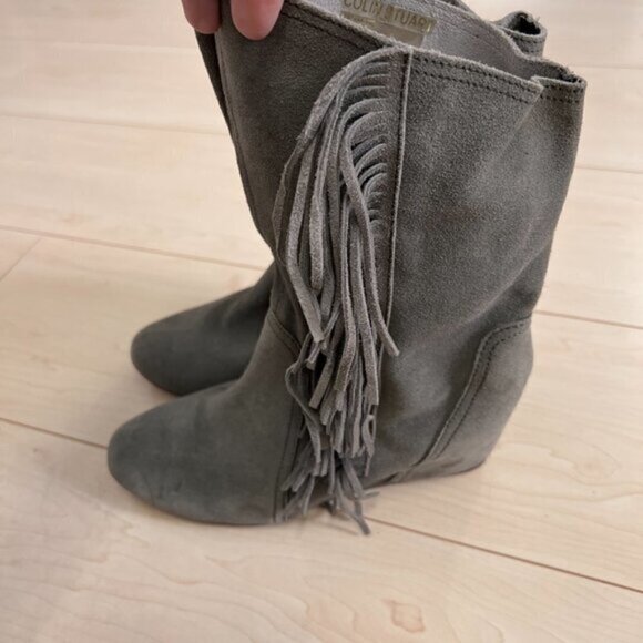 Colin Stuart Genuine Suede Leather Hidden Wedge Heel Fringe Ankle Boots Sz 8 - Picture 6 of 12